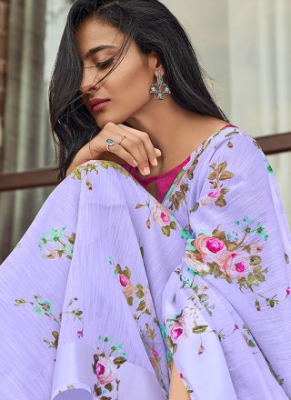 Classic Saree Printed Linen in Lavender