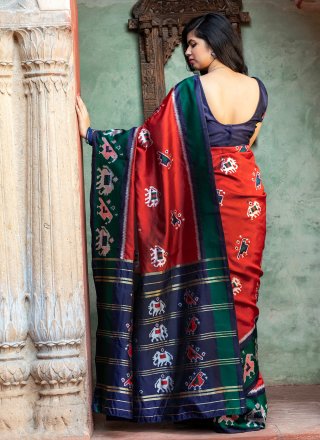 Contemporary Saree Weaving Patola Silk  in Red