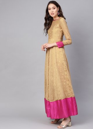 Cotton Beige Embroidered Trendy Anarkali Salwar Suit