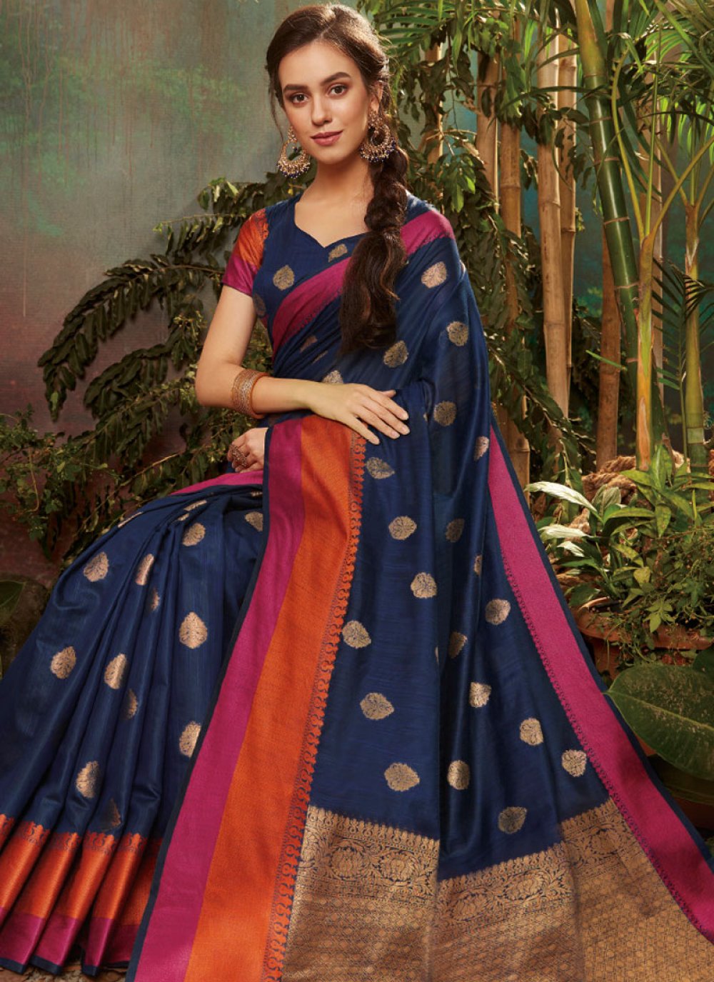 Buy Cotton Blue Traditional Saree Online : 139337