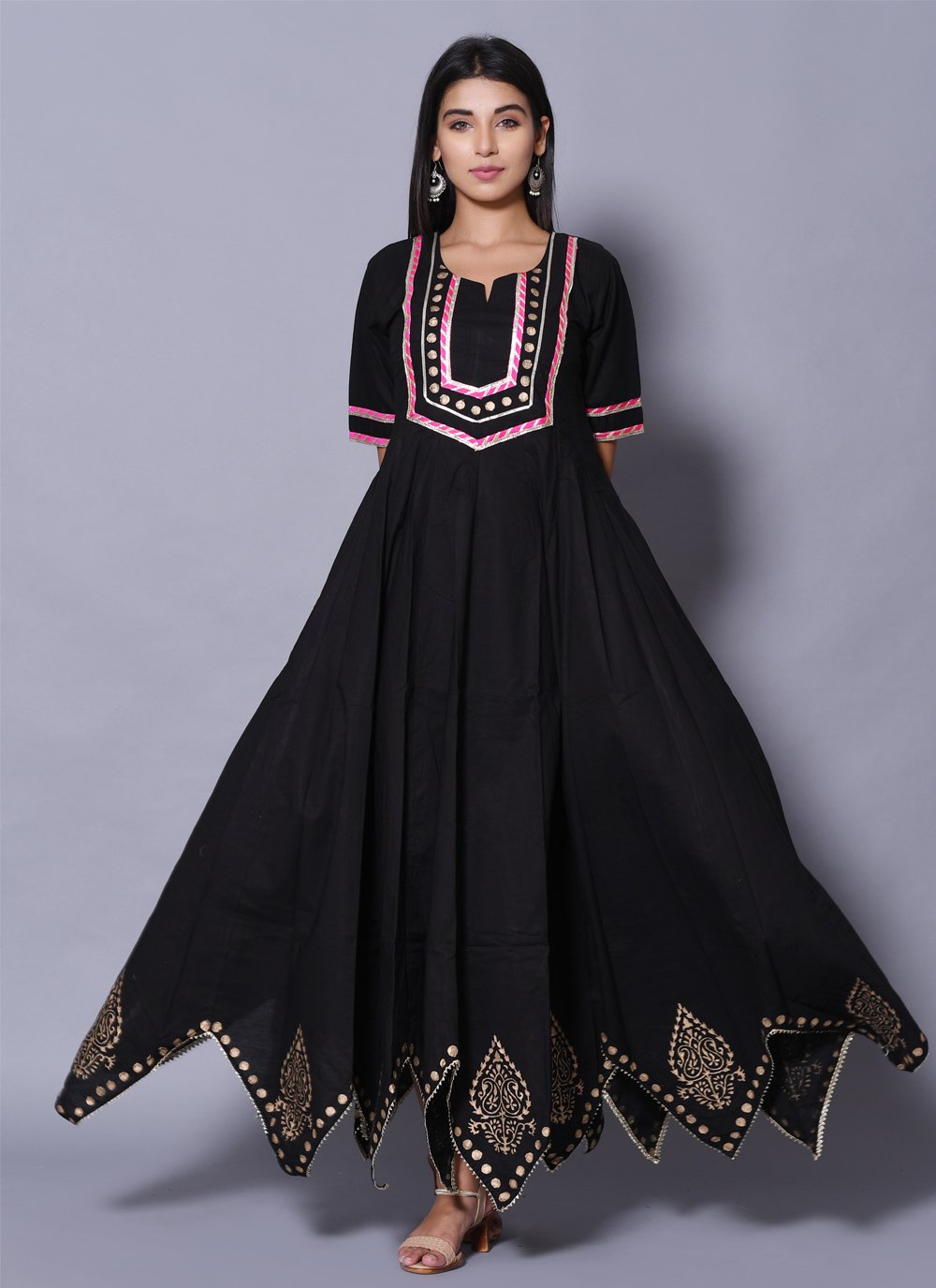 Cotton Designer Gown in Black