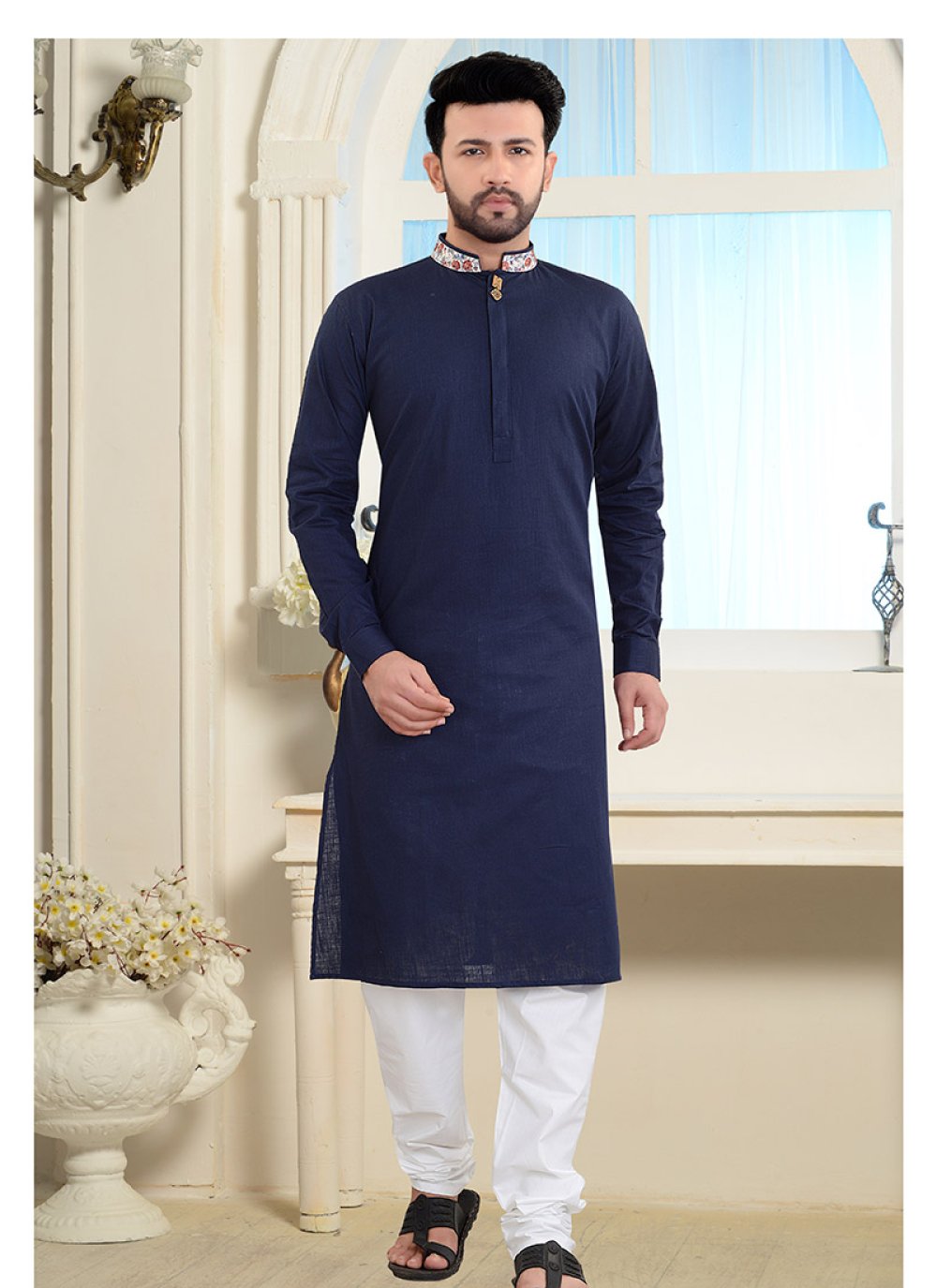 Buy Online Cotton Digital Print Blue Kurta Pyjama : 156611