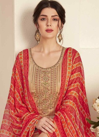 Cotton Embroidered Beige Trendy Salwar Suit