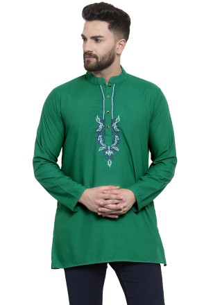 Cotton Embroidered Kurta in Green