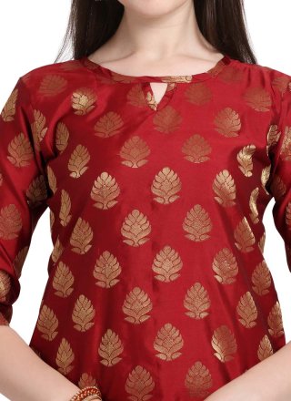 Cotton Embroidered Red Designer Salwar Kameez