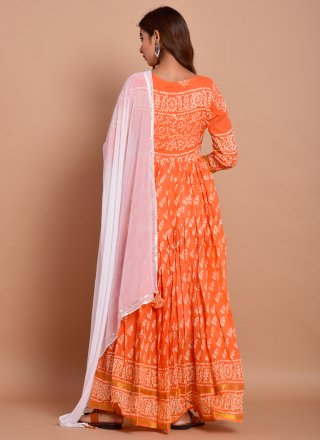 Cotton Orange Designer Gown