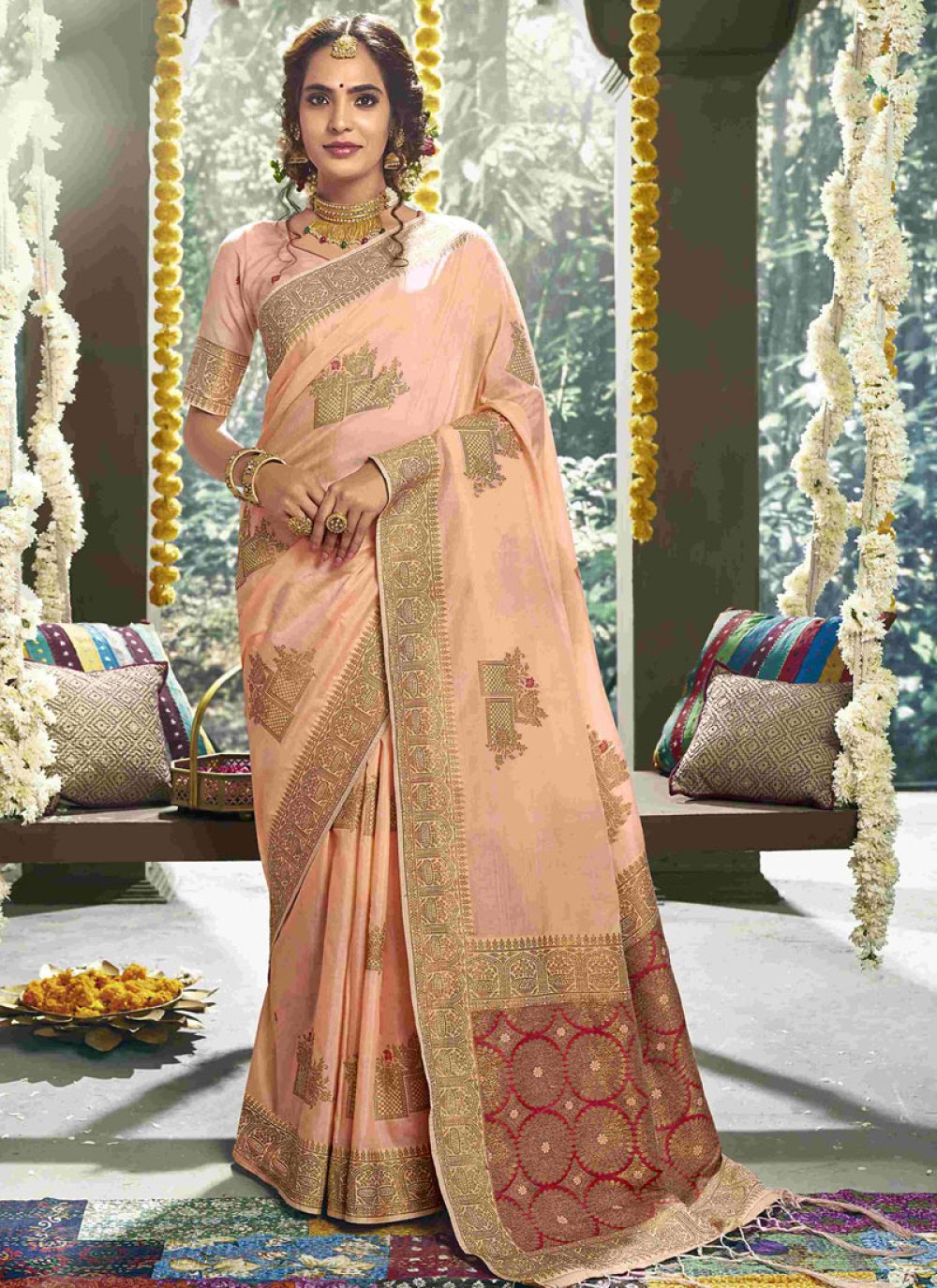 peach colour cotton saree