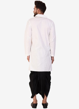Cotton Plain Dhoti Kurta in Off White