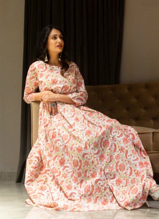Cotton Printed Gown  in Multi Colour