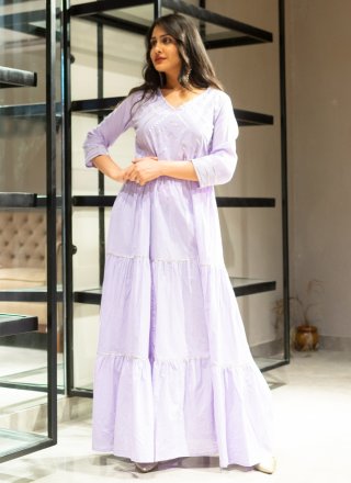 Cotton Purple Lace Designer Gown