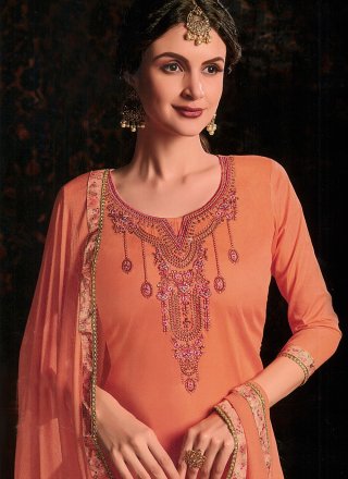 Cotton Satin Orange Designer Salwar Kameez