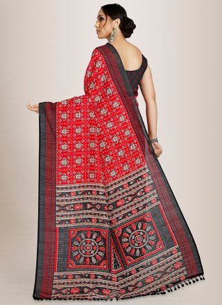 Cotton Silk Casual Saree in Red