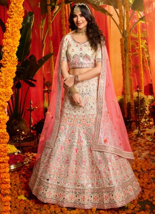 Buy Online Satin Cream Lehenga LLCV07739