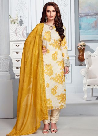 Cream Wedding Silk Designer Salwar Kameez