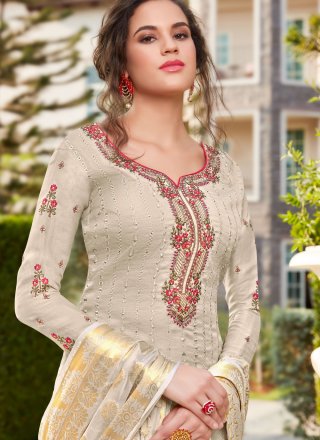 Cream Zari Silk Salwar Suit