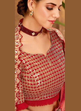 Designer A Line Lehenga Choli Embroidered Silk in Red
