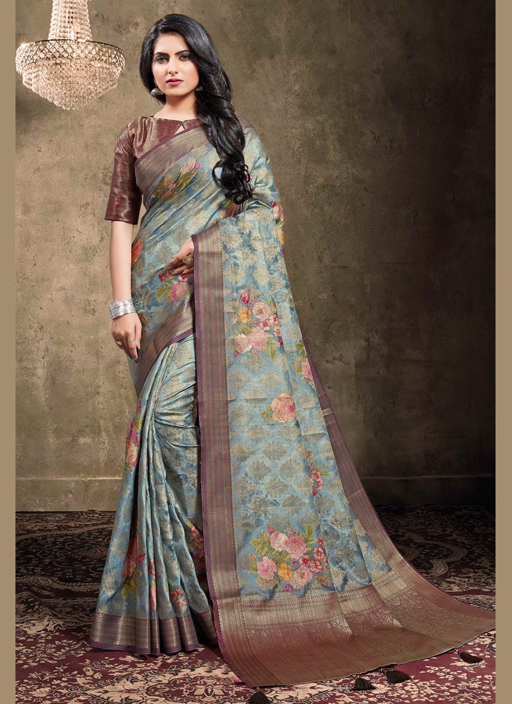 Designer Bollywood Saree Digital Print Georgette in Blue