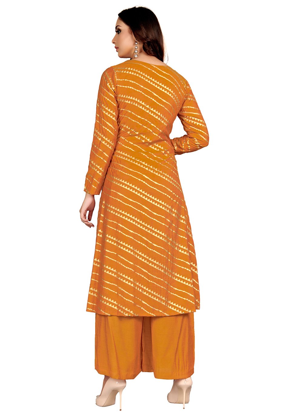 Shop Designer Kurti Foil print Muslin in Mustard Online 157898