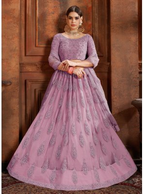 Designer Lehenga Choli Embroidered Net in Purple