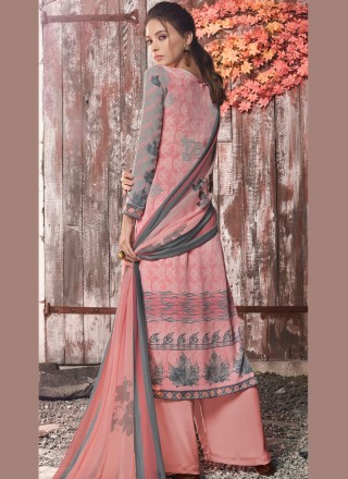 Designer Pakistani Suit Abstract Print Faux Crepe in Multi Colour
