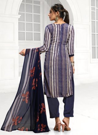 Designer Salwar Suit Printed Faux Crepe in Blue