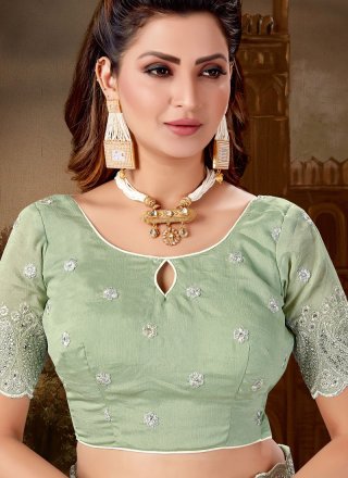 Designer Saree Embroidered Pure Chiffon in Green