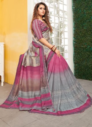 Designer Saree Weaving Viscose in Grey and Pink