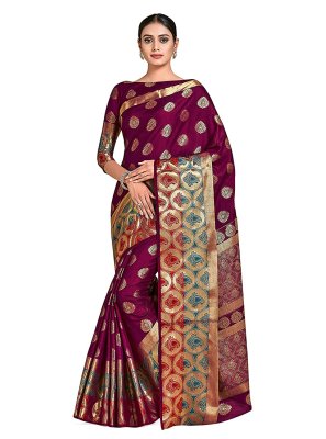Designer Traditional Saree Printed Art Silk in Maroon
