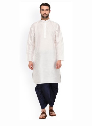Dhoti Kurta Plain Art Banarasi Silk in White