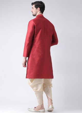 Dhoti Kurta Plain Art Dupion Silk in Red