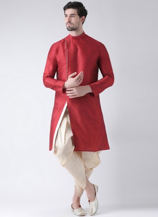Dhoti Kurta Plain Art Dupion Silk in Red