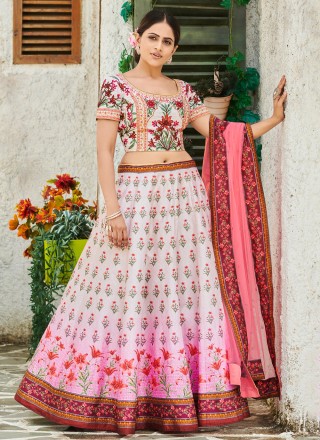 Multi Colour Digital Print Embroidered Attractive Party Wear Silk Lehenga  choli has a Regular-fit and is Made From High-Grade Fabrics And Yarn.