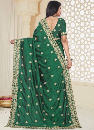 Embroidered Art Silk Designer Traditional Saree in Green