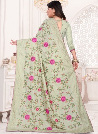 Embroidered Art Silk Traditional Designer Saree in Green