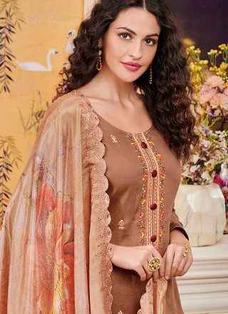 Embroidered Brown Palazzo Suit 