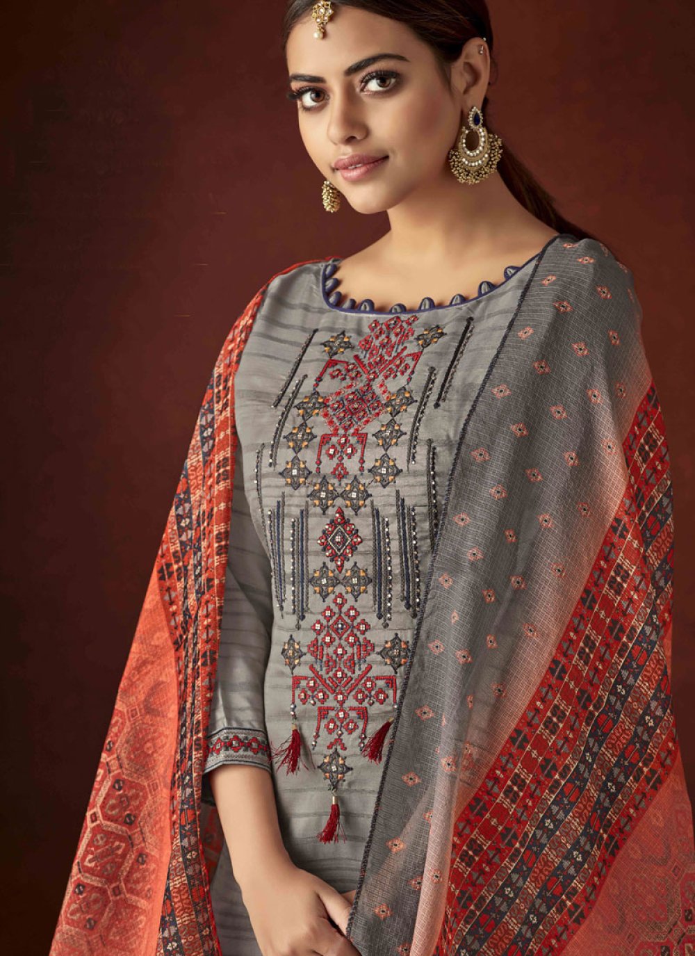 Shop Embroidered Cotton Pant Style Suit Online 139663