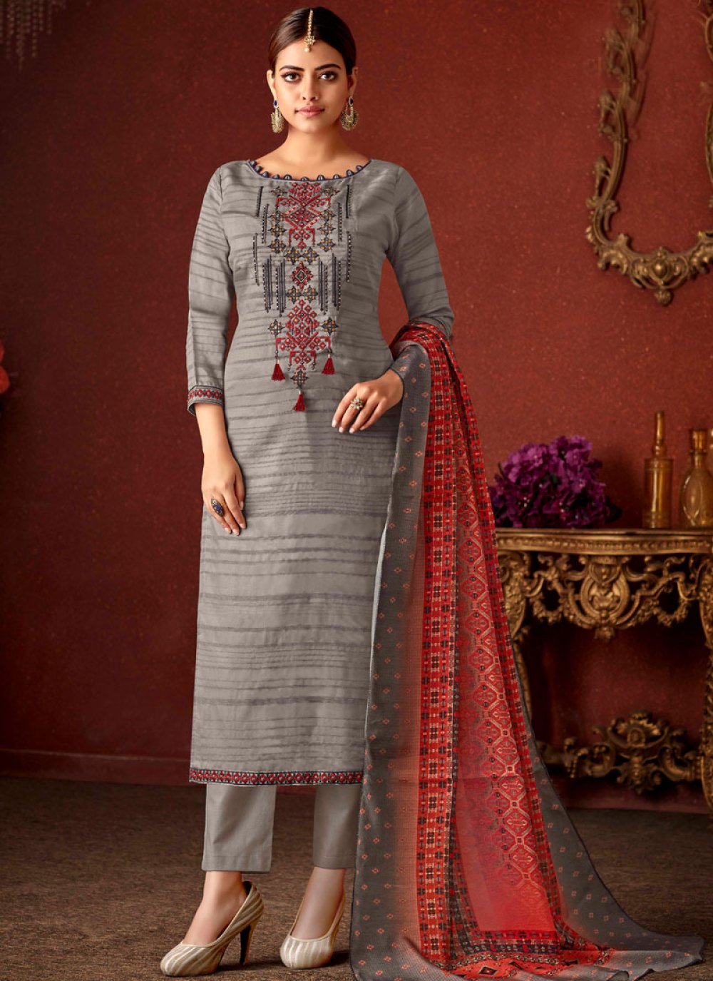 Shop Embroidered Cotton Pant Style Suit Online 139663 Party Wear