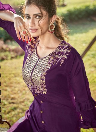 Embroidered Cotton Silk Designer Salwar Kameez in Purple