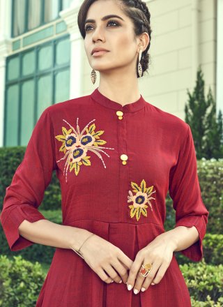 Embroidered Faux Georgette Designer Palazzo Salwar Kameez in Red