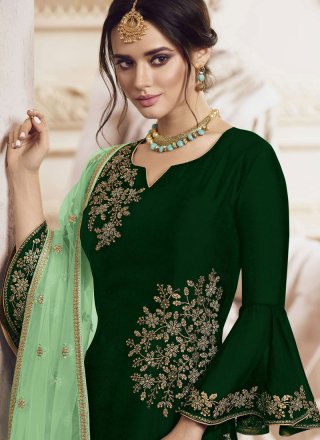 Embroidered Faux Georgette Green Trendy Palazzo Salwar Kameez
