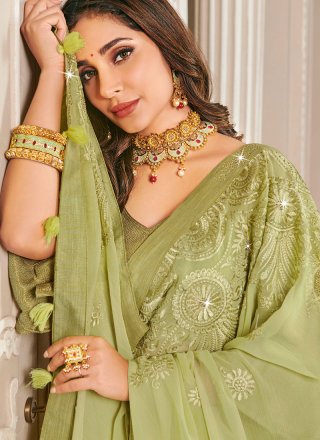 Embroidered Green Designer Saree