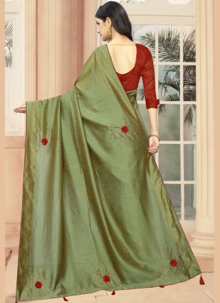 Embroidered Green Silk Classic Saree