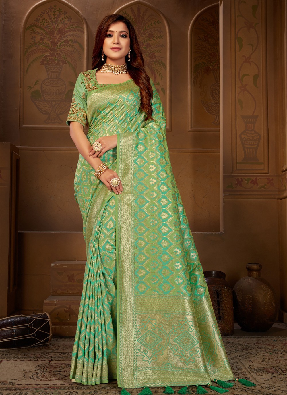 Green Jacquard Silk Beautiful Saree With Jacquard Woven Work Jacquard silk Saree WIth Blouse Piece Indian Designer Saree Bridal Saree
