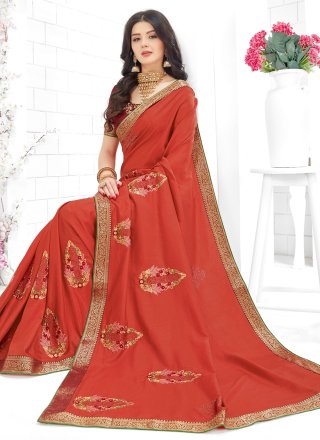 Embroidered Maroon Classic Saree