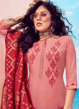 Embroidered Muslin Pink Trendy Salwar Suit