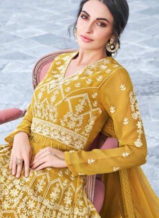 Embroidered Mustard Faux Georgette Anarkali Salwar Suit