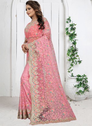 Embroidered Net Traditional Saree