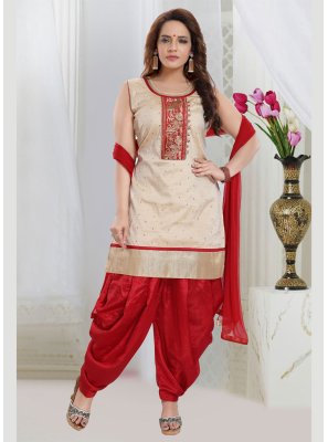 Embroidered Off White Readymade Salwar Suit 