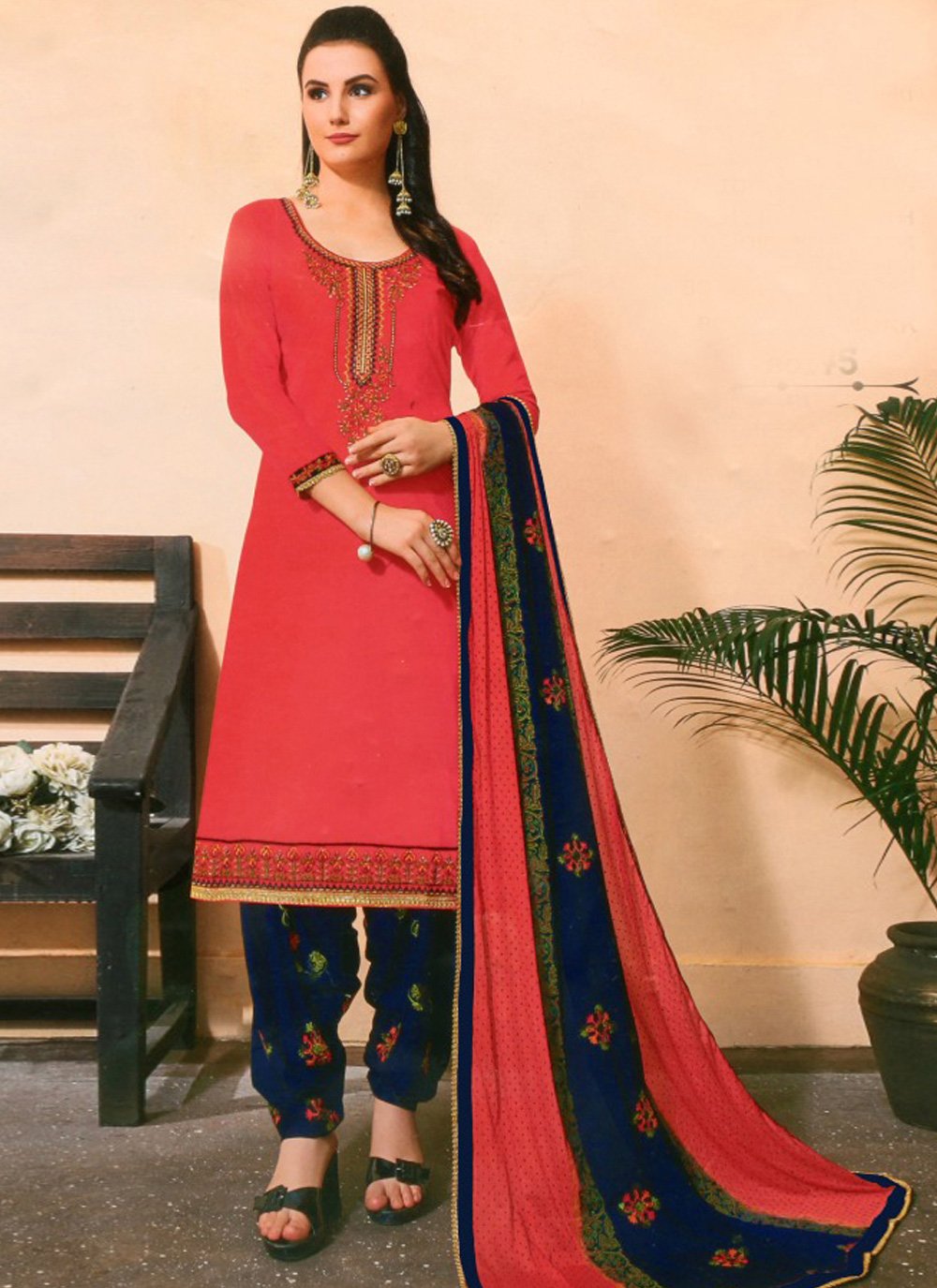 Buy Online Embroidered Pink Cotton Silk Bollywood Salwar Kameez
