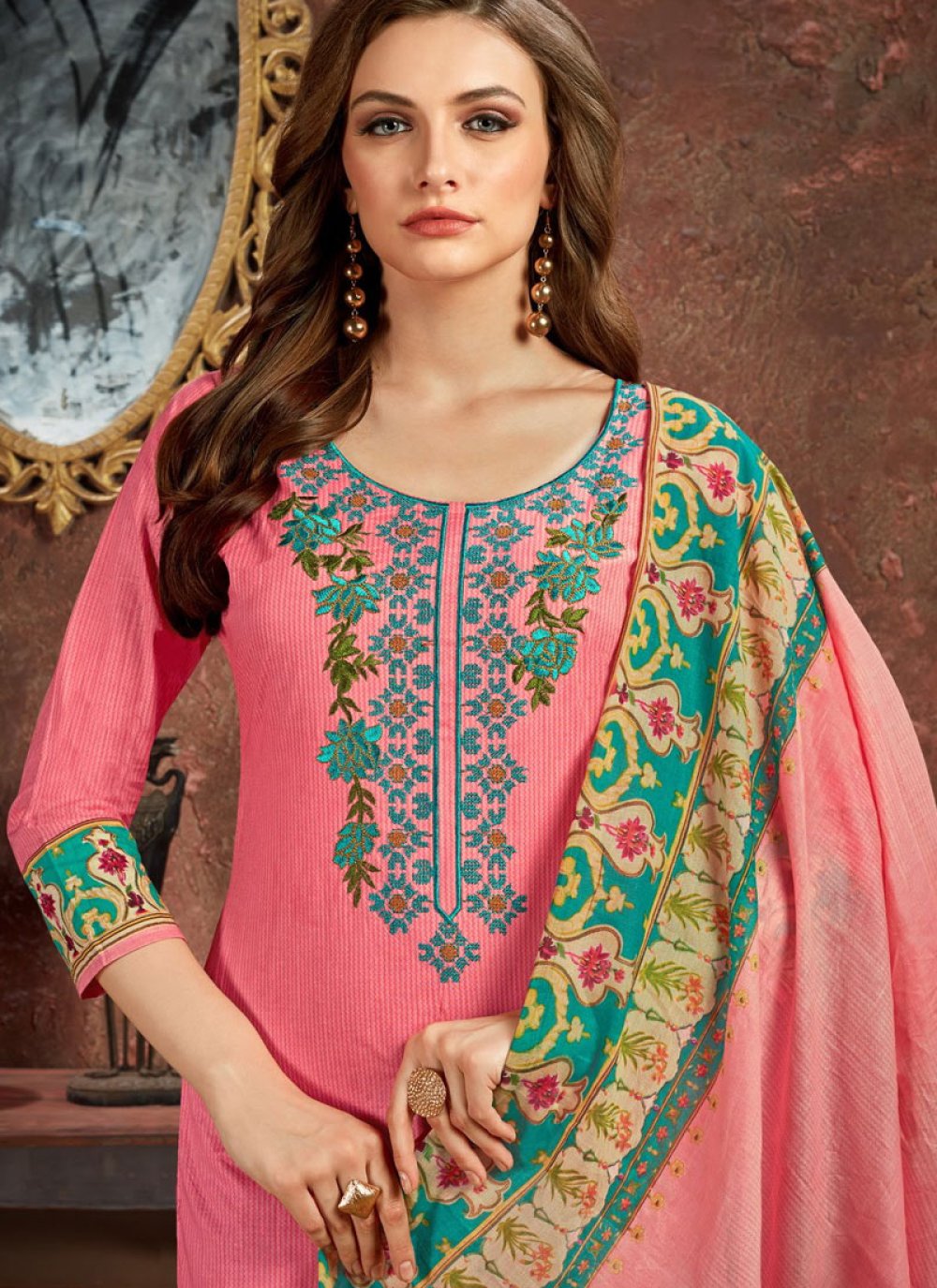 Buy Online Embroidered Pink Pant Style Suit 142577